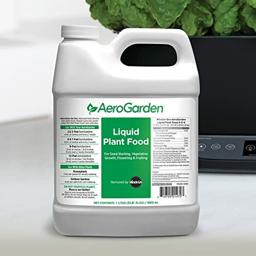 AeroGarden liquid plant food bottle with label.