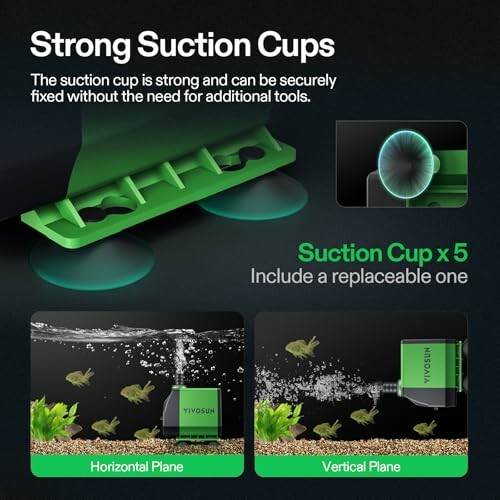Green suction cups for aquarium installation