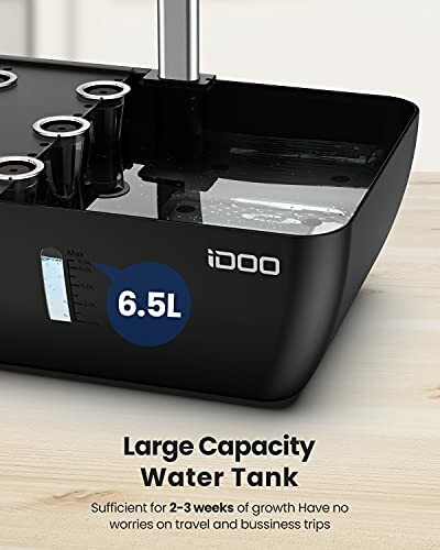 6.5L large capacity water tank with measurement scale.